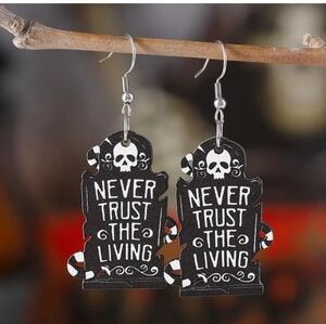 WOOD PAINTED coffin shaped stainless steel hook Goth Halloween Earrings.